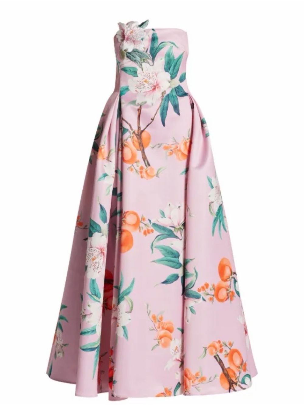 Strapless Pink Floral Ball Gown Dress